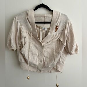 Tsumori Chisato cropped cream hooded vest/cardigan.